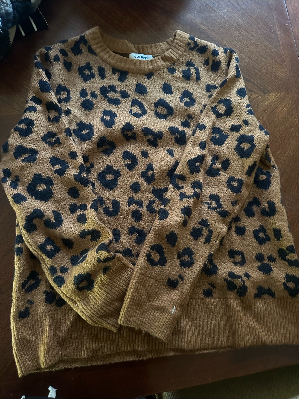 Old Navy Leopard Print Crewneck Sweater - Tan and Black